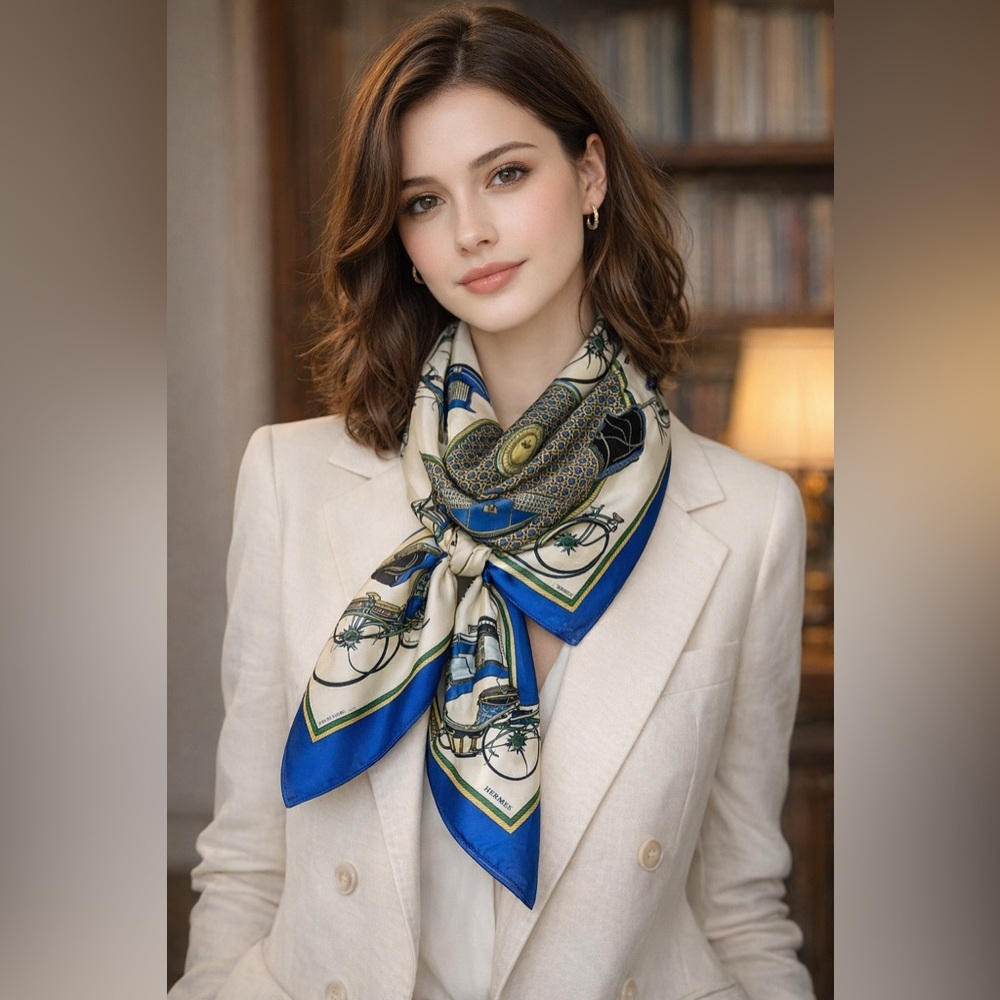 Hermès Silk Scarf –“La Térée” by Françoise de la Perrière | Paper Bag included - Picture 3 of 13